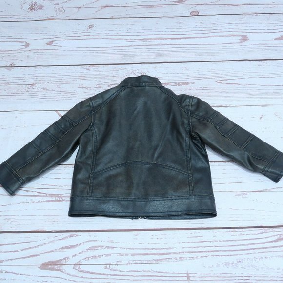Black Rivet Faux Soft Leather Boys 2T Dress Jacket Front Zip Quilted Lining - Picture 3 of 8